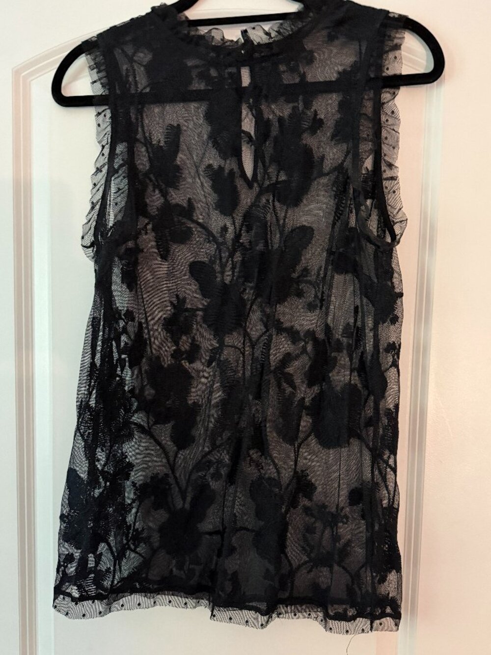 High neck black lace sleeveless top (Who What Wear)